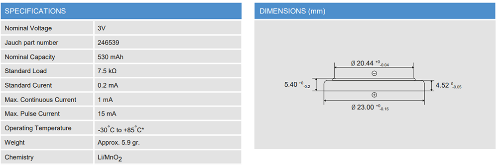 CR2354 Specification and Dimension CR2354 Specification and Dimension